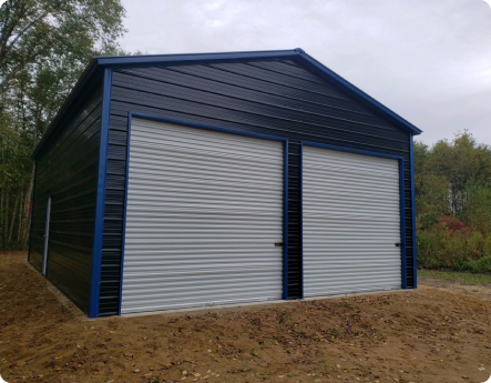 blue two bay metal building