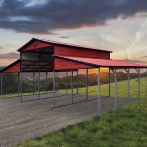 32X20X12/8 With 10 Wide Lean-To Vertical Roof Metal Barn