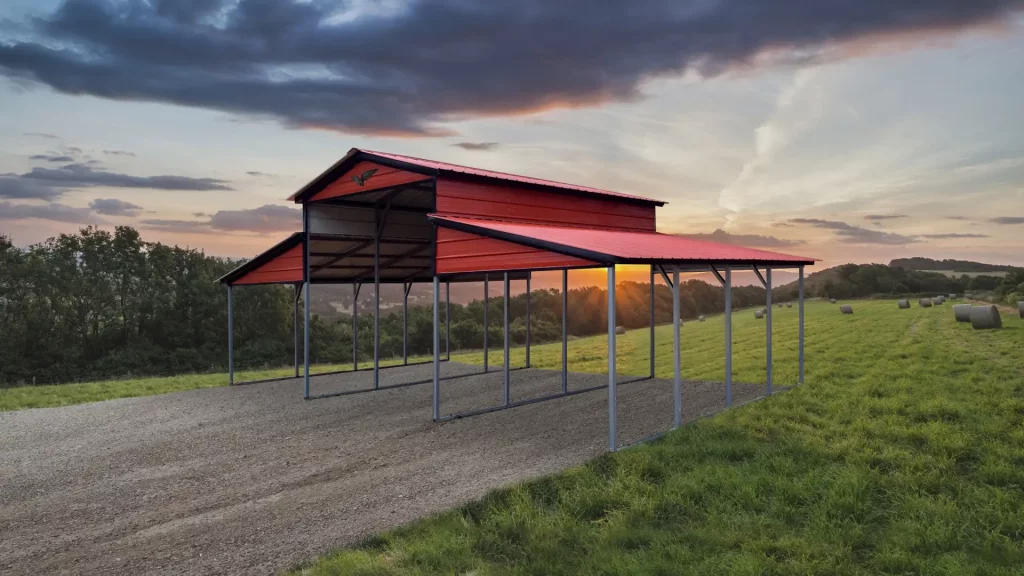32X20X12/8 With 10 Wide Lean-To Vertical Roof Metal Barn