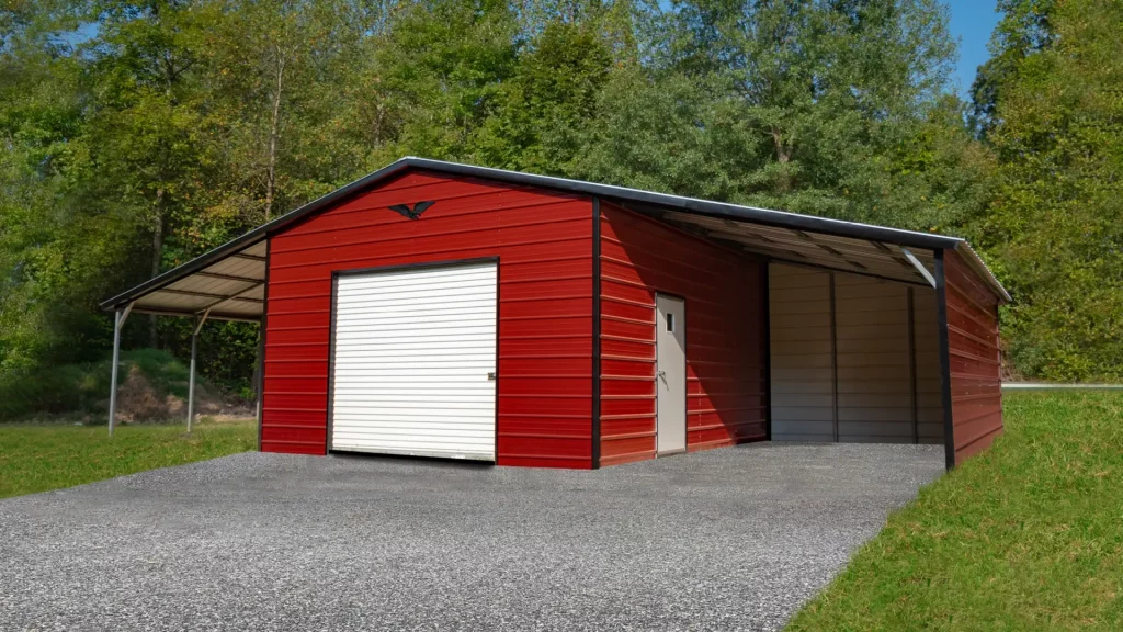 42X20X10/7 With 12 Wide Lean-To Vertical Roof Metal Barn