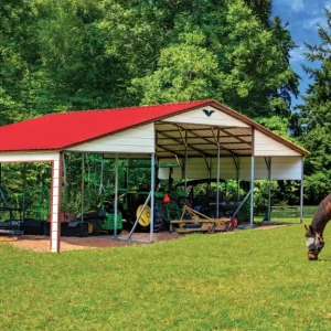 42X25X11 With TW Wide Lean-To 2FT Vertical Roof Metal Barn