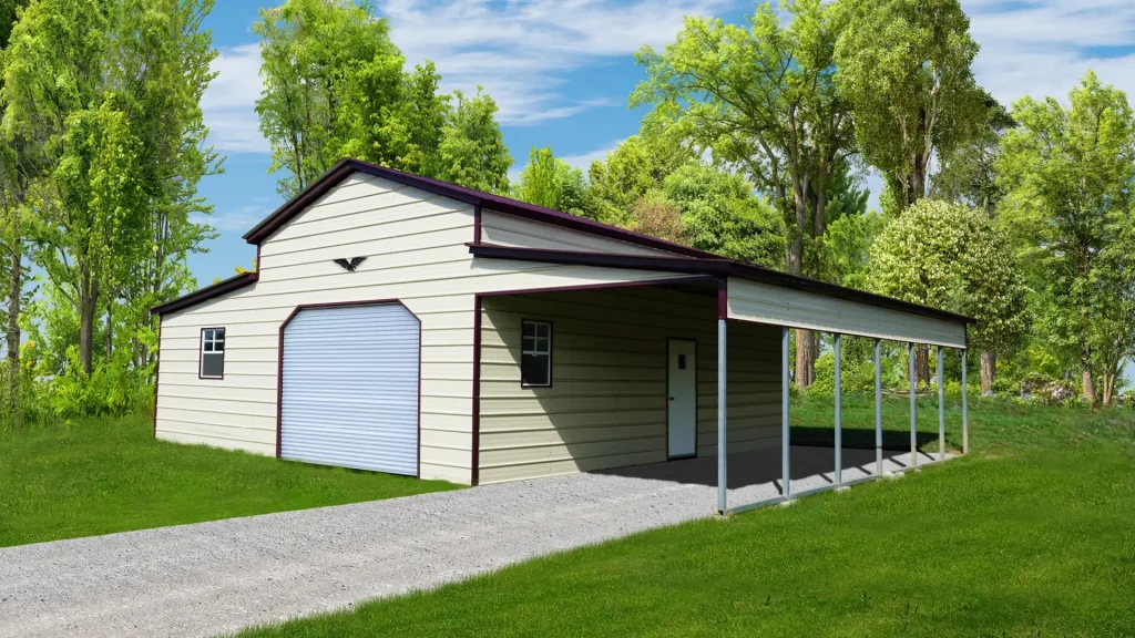 42X30X12/8 With 12 Wide Lean-To Vertical Roof Metal Barn
