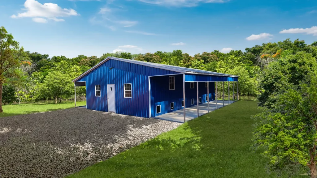 42X35X10/8 With 8Ft Wide Lean-To Vertical Roof Metal Barn