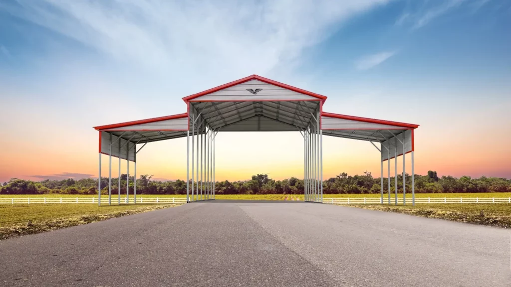 42X35X14/10 With 12 Wide Lean-To Vertical Roof Metal Barn