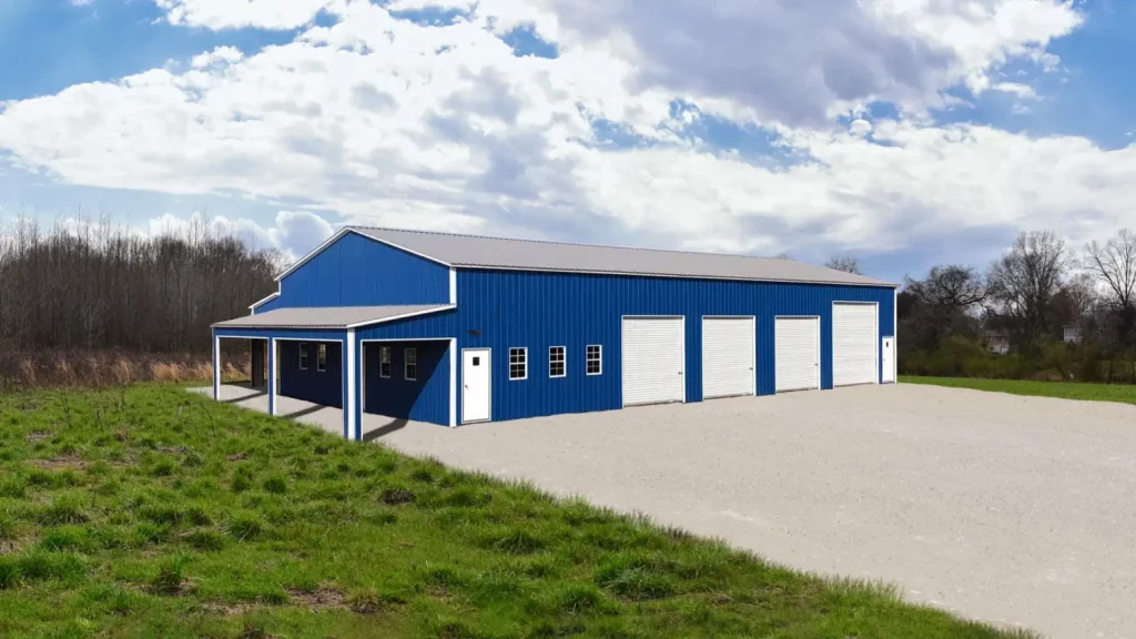 42X80X14/11 Vertical Roof Metal Commercial Building With 10 Wide Lean-To