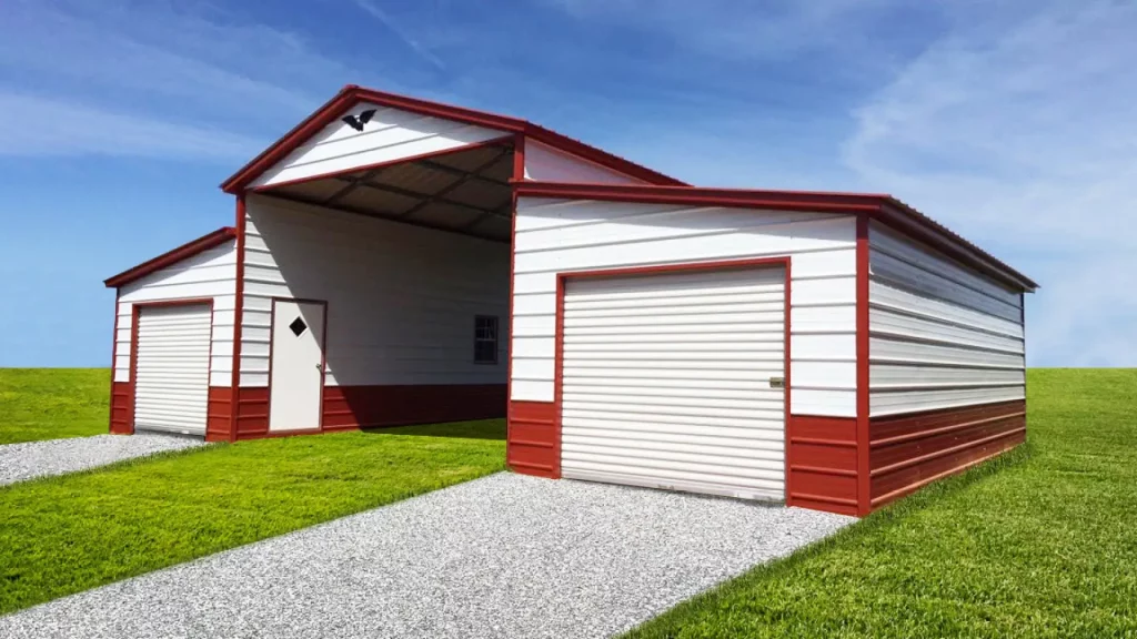44X25X12/8 Vertical Roof Metal Barn With 10 Wide Lean-To