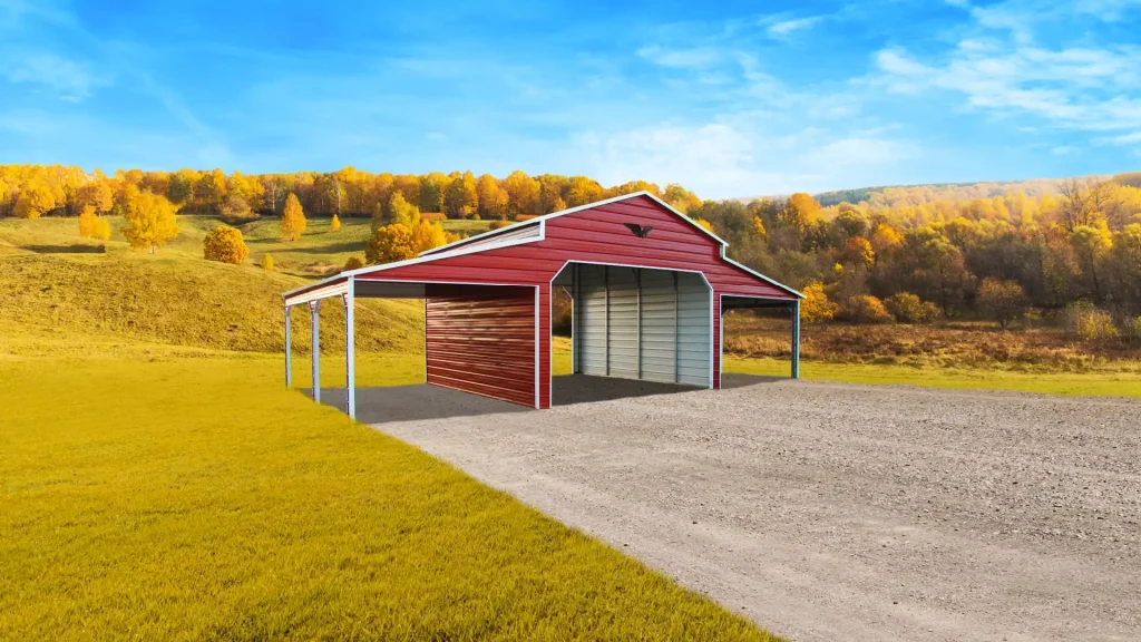 46X20X12 Boxed Eave Roof Metal Barn With 12 Wide Lean-To