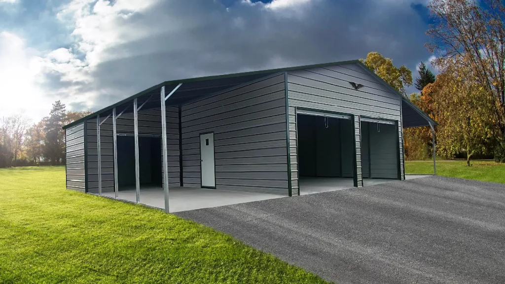 48X30X11 With 12 Wide Lean-To 12 Ft. Boxed Eave Roof Metal Barn