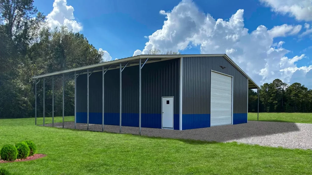 60X40X15 Vertical Roof Metal Barn With 12 Wide Lean-To