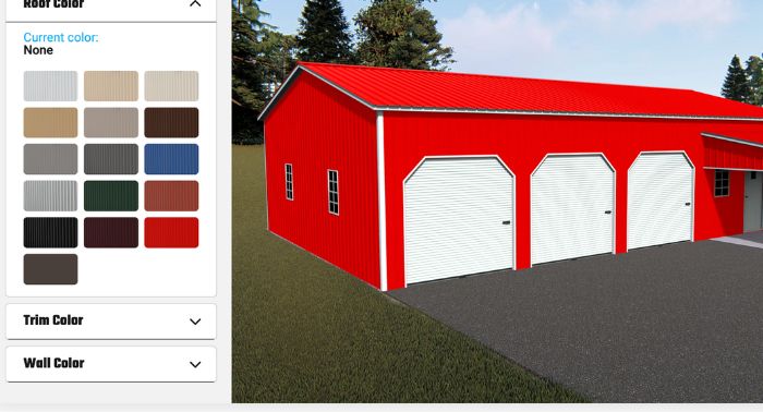 A screen shot of the metal building garage design software.