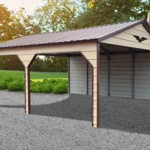 A 20X20X9 Vertical Roof Metal Carport with a Metal Carport, Vertical Roof in the middle of a field.