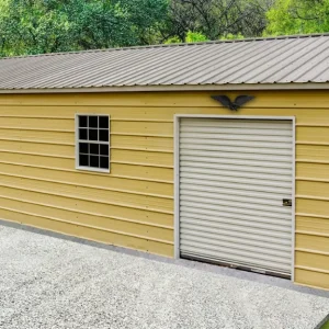A 24X40X10 Vertical Roof Metal Garage with a vertical roof.